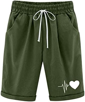 YZHM kratke hlače za žene elastična struka Dužina koljena Ležerne prilike od pamučne kovrče Bermuda kratke hlače sa džepovima plus