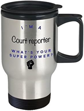 Turistička krigla sudski reporter, ja sam sudski novinar Koja je super moć? Funny karijerske krigle kafe, ideja za poklon za muškarce