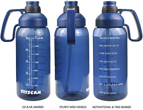 1 + 1 velika boca vode za pola galona / 64 oz sa slamom i vremenskim markerom, motivacijskom 1/2 galona velikim vodostajnim pukotinama,