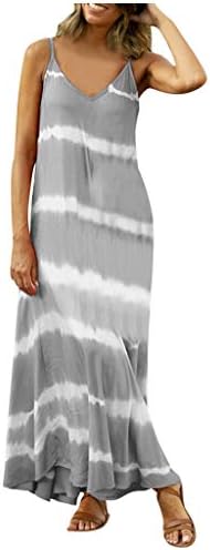 Ženska prugasta kravata tinte print boho maxi haljina V izrez labava casual plaža Swinderss