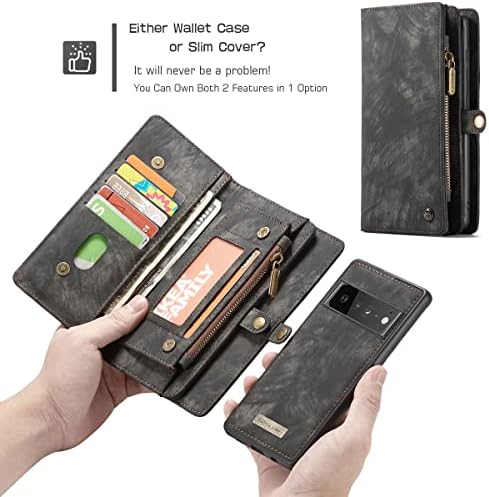 JGY Google Pixel 7 Pro kožna torbica za novčanik, Pixel 7 Pro odvojiva magnetna futrola sa držačem džepnih kartica sa patentnim zatvaračem