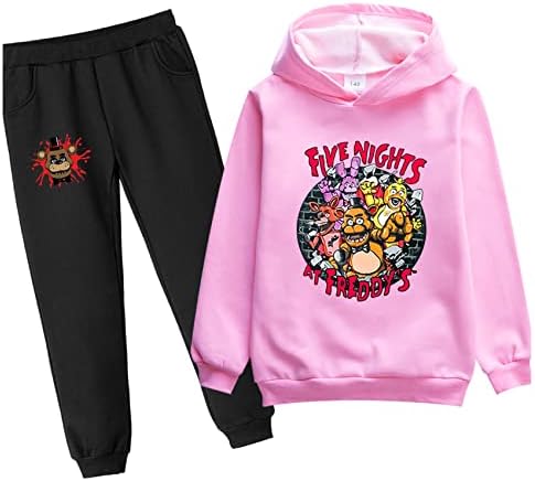 Maxvivo Girls Boys Fleece grafički pulover, pet noći na Freddyjevoj duksevi + jogging pant setovi za dijete