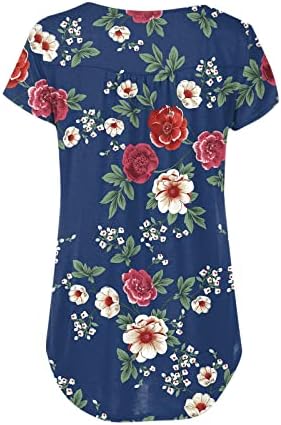 Retro uzorak tunike za žene labave kroja Sakrij stomak košulju ljeto Casual kratki rukav dugme gore V-izrez bluza Top