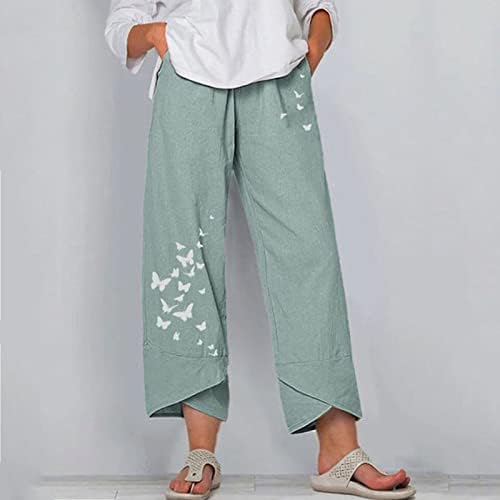 Petite flare joge hlače za žene za posao i labav modni modni ležerni otisak leptira široke pamučne pantalone
