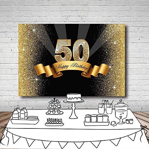 MEHOFOTO Glitter Gold and Black Photo Studio Booth pozadina Adult Happy 50th Birthday Party Dekoracije Banner Pozadine za fotografiju 8x6ft