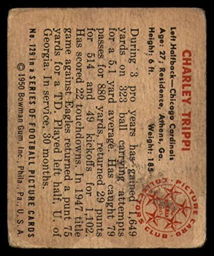 1950 Bowman 129 Charley Trippi Chicago Cardinals-FB Dean's kartice 2 - Dobri Cardinals-FB