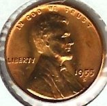 1955-S Lincoln Pšenica Penny, UNC