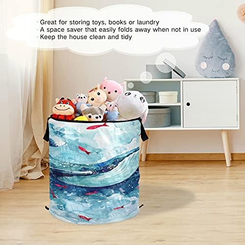 xigua akvarel Whale Popup korpa za veš, sklopiva prenosiva korpa za prljavu odeću sa poklopcem sa patentnim zatvaračem, korpa za prljavu odeću za spavaću sobu, dečiju sobu, spavaonicu