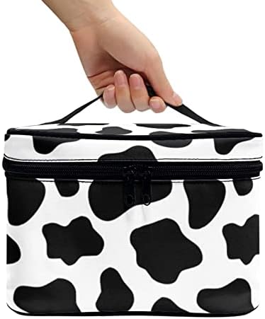 Biyejit Black Bijela kravlje torbe za šminku Prijenosne putne kozmetičke torbe kozmetika šminkajte torbu za žene djevojke zipper vrećice