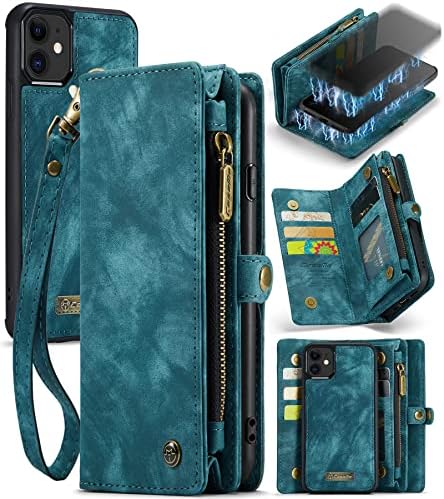Zorsome Wallet Case Cover za iPhone 11,2 u 1 odvojiva Premium kožna PU sa 8 držačima za kartice slotovi Magnetic Zipper torbica Flip Lanyard Strap Wristlet za žene muškarci djevojke, plava