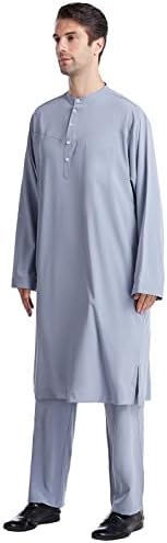 STOOTA muške ležerne pune pune boje dugih rukava s dugim rukavima niz džepni muslimanske rubene pantalone Dvodijelni set dugih hlača odijelo