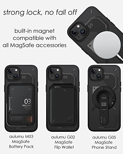 Aulumu A15 za magnetni iPhone 14 plus kućište, [kompatibilan sa magsafe] tvrdom školjkom i mekom omotačem, prozirnim mat stražnjim poklopcem, meki TPU okvir, 6,7 inča, crni