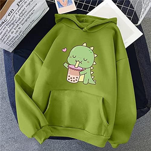Frog Dinosaur Hoodie za žene prevelizirani slatki pulover s dugim rukavima kawaii dukseri za zvezu na vrhu crtane dukseve tinejdžeri djevojke