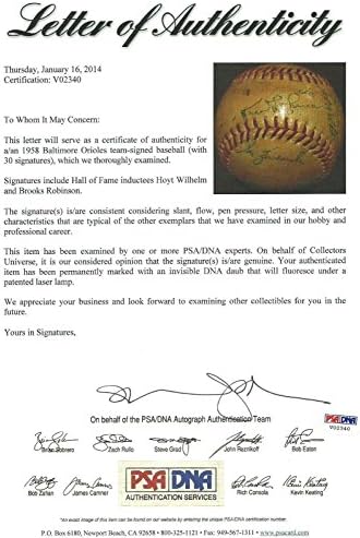1958 Orioles 30x tim potpisao bejzbol PSA / DNA Loa Brooks Robinson & Hoyt Wilhelm - AUTOGREMENA BASEBALLS