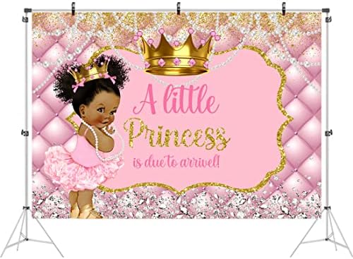 Ticuenicoa Baby tuš pozadina Glitter mala princeza je na putu Pink crna djevojka fotografija pozadina bijeli biser dijamant zlato kruna Baner torta Tabela Studio Photo Props 7x5ft