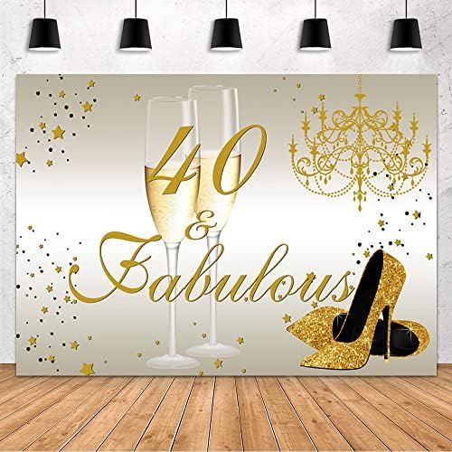 MEHOFOND 40. Rođendanska zabava pozadina za žene zlatni ukrasi za rođendanske zabave visoke potpetice i šampanjac Fabulous 40. rođendan fotografija pozadina Studio rekviziti Banner Vinyl 8x6ft