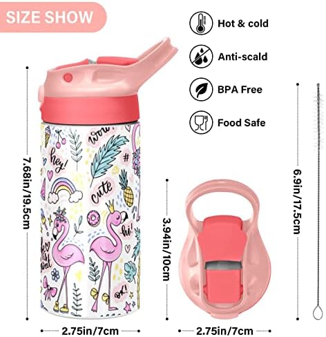 Mnsruu boce sa slamom za dječje dječačke dječake CIRS škola 12oz / 350ml ružičasta, slatka ljetna flamingo sladoled izolirana od nehrđajućeg čelika toddler boce za vodu tikvice, propuštava poklopac bez ikakala BPA