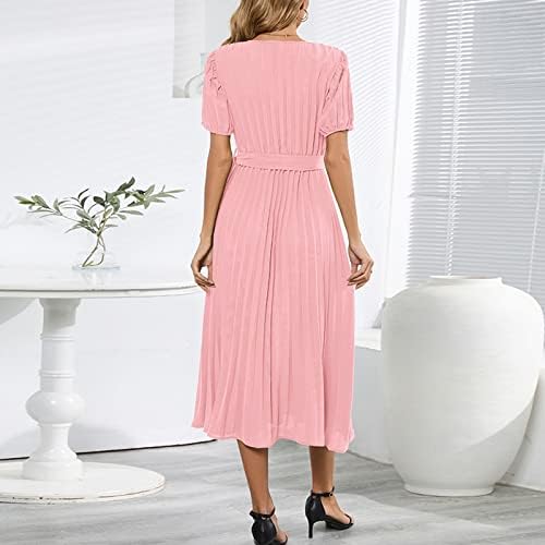 Kulywon Women Ljetne haljine 2023 Ležerni omotač V izrez Ruched kratki rukav Maxi haljina visokog struka