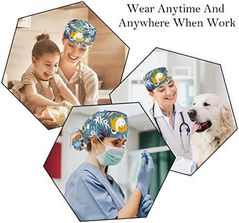Medicinske kape za žene sa tipkama Duga kosa, 2 komada Podesiva radna kapa, plava pse životinja