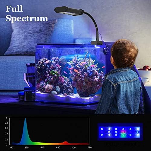 Lominie LED Akvarijsko svjetlo punog spektra, 2-kanalno Prigušivo svjetlo za akvarijum s podesivim Guščjim vratom za slanu vodu, Coral