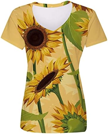 Tech Stretch Womens Ljeto Top Casual V izrez Labavi kratki rukav Suncokret cvjetni ispis majica Ženska košulja