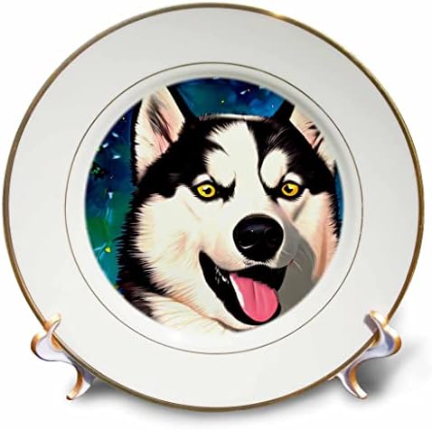 3drose smiješan sibirski pseći portret za pse. Šareni digitalni umjetnički poklon za vas - ploče