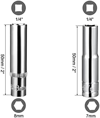 UXCELL 1/4-inčni pogon po 7mm i 8 mm dubokim utičnicom od 4 kom, metrički 6 točka, CR-V čelik