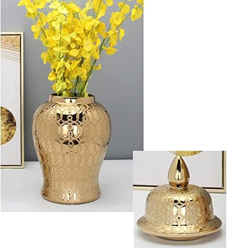 CNPRAZ Zlatni keramički vez od đumbira sa poklopcem za kućni dekor, hram jar s poklopcem, vaza antikvite tradicionalni porculan cvjetni