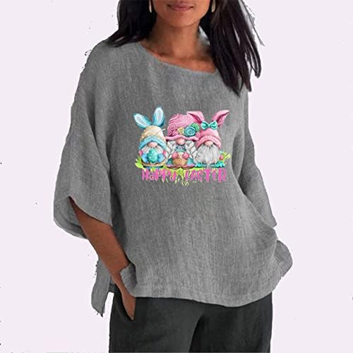 Sretan Uskrs 3/4 majice rukav za žene pamučna posteljina Comfy majica labavi ležerni vrhovi zec tiskanih pulovera