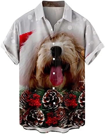 SINZELIMIN božićne majice za muške kratke rukave vrhovi modne 3D print Havaii majica spustite lapel kardigan bluzu