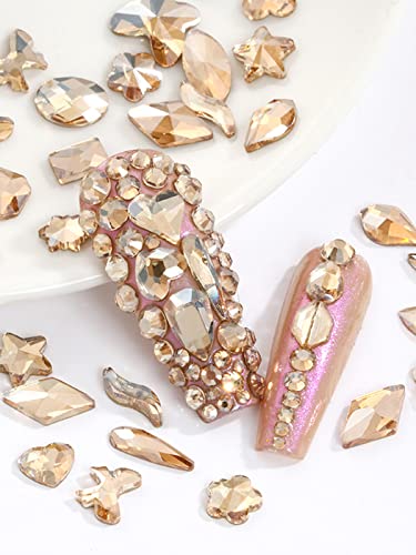 1620pcs Crystal Nail Rhinestones Nail Art, Wsimily Champagne Gold Nail Rhinestones okrugle perle Flatback Glass Gems Stones Multi