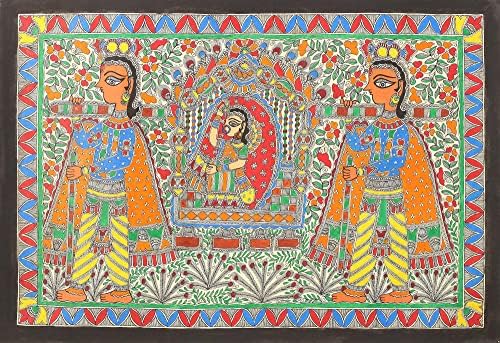 NOVICA višebojna narodna umjetnost Madhubani slika iz Indije 'nevjesta u Palanci'