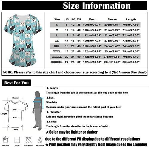 Fragarn Plus Size Scrubs_Tops, Cartoon Nurse uniforme za žene prozračne kratke rukave s V-izrezom majice tunike s džepovima