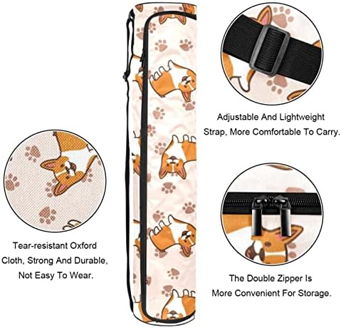 Cartoon Corgis i Paw Prints Yoga Mat torbe sa punim patentnim zatvaračem Yoga Carry Bag za žene i muškarce, Vježba Yoga Mat Carrier