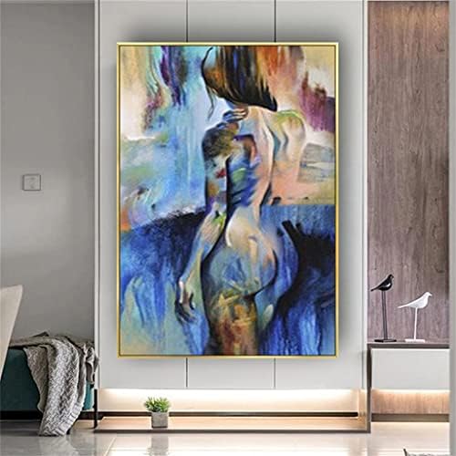 Yfqhdd ručno uljana slika djevojka Art Painted Canvas bez okvira plavo platno Art zid dekor slika