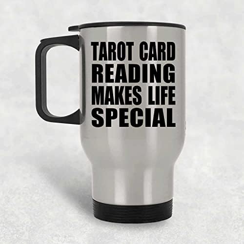 Dizajn čitanje tarot-kartica čini život posebnim, srebrnim putne mljevenim putnicom od nehrđajućeg čelika izoliran, pokloni za rođendan