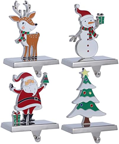 Set od 4 božićne vješalice za mantel, božićne rešetke sanke sa manjskim rukavima za čarape za kamin za mantel Xmas Tree Mantel Hunder