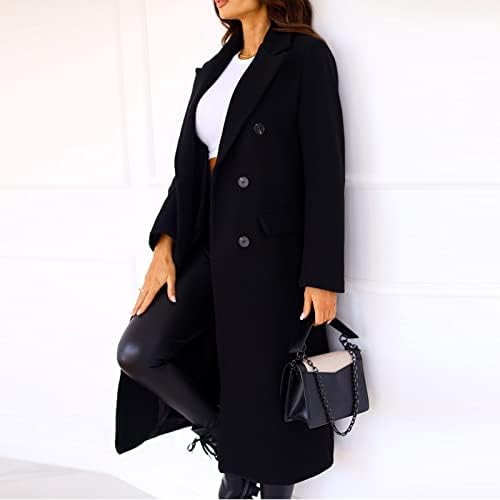 Dugi kaputi za žene za žene Faux vuneni kaput bluza s dvostrukim grudima casual gumb rever jakna klasični fantastični kaput