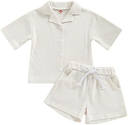 TODDLER Baby Boy Djevojka odjeća kratki rukav vafla pletena majica Jednobojni kratkim hlačama u boji 2pcs ljetna odjeća