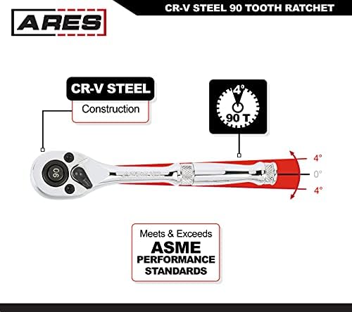 ARES 42045-1/4-inčni pogon 90-zubni čegrtaljka-Premium hromirana Vanadijumska čelična konstrukcija & amp; ogledalo za lakiranje-brzo