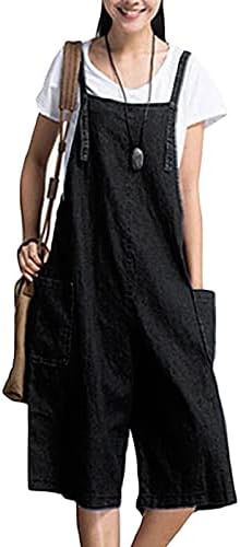 Ženske pamučne posteljine široke kratke hlače za noge Tumpsuits Black Plus size bez rukava bez rukava ROMPER Ljetni casual kombinezoni