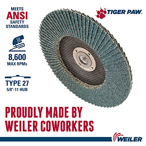 Weiler 51139 7 Tiger Paw Abrasive Flap diskova, ravna, fenolna podrška, 36z, 5/8 -11 matica, izrađena u SAD-u