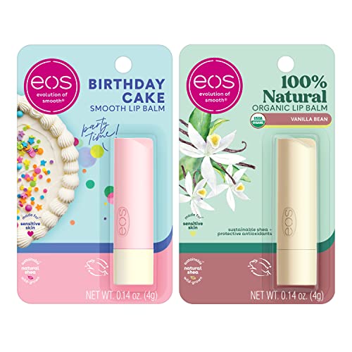 EOS Birthday Bundle-rođendanska torta od vanilije / dermatolog preporučen za osjetljivu kožu / cjelodnevni Proizvodi za njegu usne
