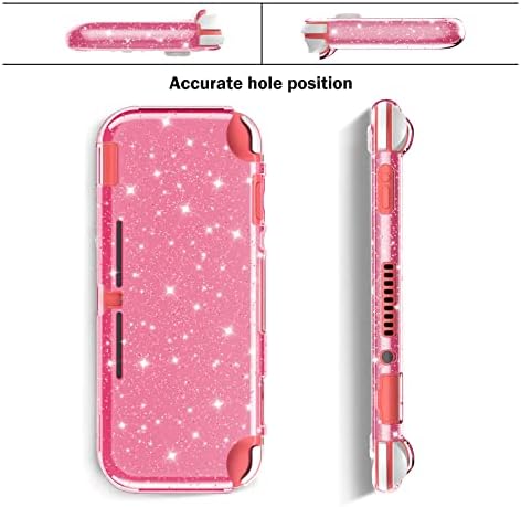 DLseego Pink Glitter zaštitna torbica za Switch Lite, Bling Clear Crystal Meki TPU poklopac sa apsorpcijom udara i dizajnom protiv