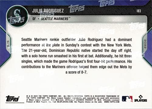 2022 TOPPS sada Baseball 183 Julio Rodriguez Rookie kartica Mariners - samo 2.113 napravljeno!