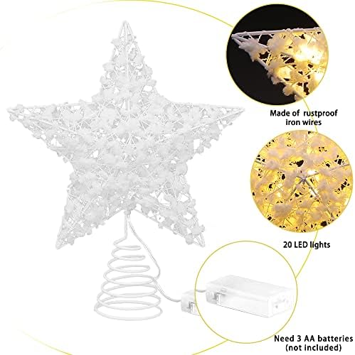 Joicee Božićno stablo, Božićni snijeg White Zvjezdani stablo sa LED bakrenim žicama za božićnu ukrasu, šuplje topke od stabla bijele