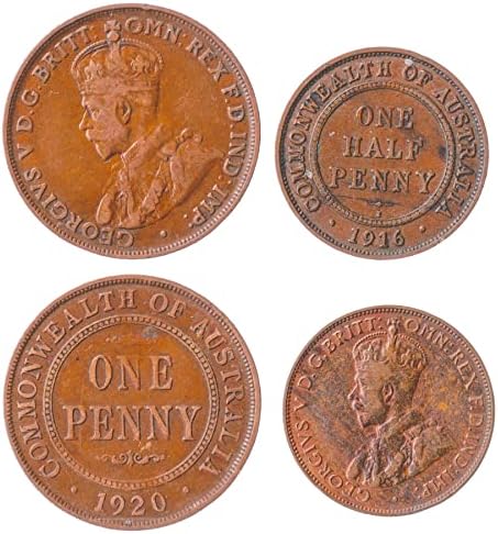 2 kovanice iz Australije | Kolekcija australijskog kovanica 1/2 1 Penny | Cirkuliran 1911-1936 | Kralj George V