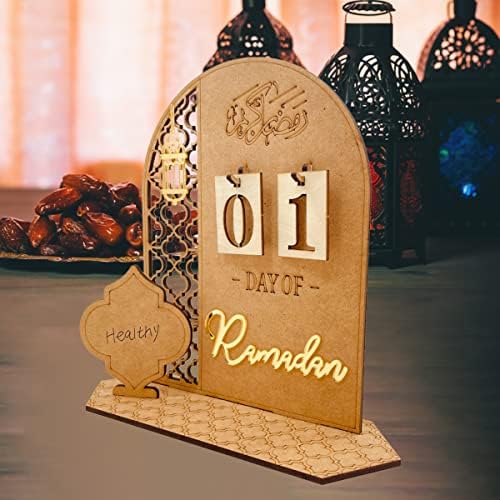Drveni Ramazan Advent Calendar, višekratna Eid Countdown Calendar dekoracija, izmjenjivi broj 30 dana za Mubarak Muslim Ramadan Party