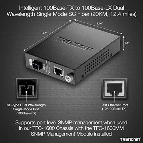 TRENDnet Intelligent 100Base-TX do 100Base-FX dvostruka talasna dužina Single Mode SC Fiber Media Converter ,Fiber Port, RJ-45, fiber