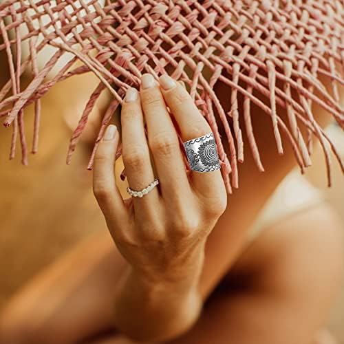S925 Sterling Silver Boho Široki bendovi prsten za žene djevojke, podesivi prsten za palac u nacionalnom stilu nakit poklon